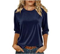 duxyoz Ladies Velvet 3/4 Sleeve T-Shirt Plus Size Tunic Tops for Women UK Ribbed Velour Dressy Casual Blouse Work Office Loose Tshirts Elegant Party Shirt Going Out Tees