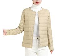 duxyoz Lightweight Down Jacket Women Ladies Ultra Light Packable Puffer Coat Long Sleeve Button Padded Quilted Jacket Casual Outdoor Warm Short Elegant Solid Color Cotton 02Gold M