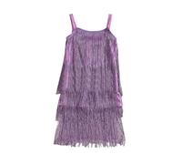duxyoz Little Kids Girls Sparkly Tassels Dress Sequin Latin Dance Sleeveless Fringe Flapper Dancing Dress Azz Samba Rumba Dancewear Fancy Party Wear Vintage Tassel Costume Dancewear Purple 11-12 Years