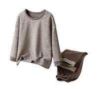 duxyoz Lounge Set For Boys Girls Stripe Cotton Pajamas Sets Long Sleeve T-Shirt Tops + Elastic Waisted Long Pants Loungewear Two Piece Sleepwear Thermal Underwear Sets For Kids Child 14-15 Years