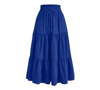 duxyoz Maxi Skirts for Women Summer Boho Tiered Long Flowy Skirt Bohemian Boho Drawstring High Waisted Swing A-Line Skirt Casual Party Holiday Ruffle Gypsy Vintage Pleated Skirts Full Length Blue
