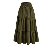 duxyoz Maxi Skirts For Women Summer Boho Tiered Long Flowy Skirt Bohemian Boho Drawstring High Waisted Swing A-Line Skirt Casual Party Holiday Ruffle Gypsy Vintage Pleated Skirts Full Length