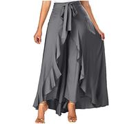 duxyoz Maxi Skirts for Women UK Tie High Waist Long Culottes Skirt Ladies Summer Casual Bohemian Beach Dress Chiffon Irregular Ruffle Practice Dance Ballet Skirt 01 Gray 3XL