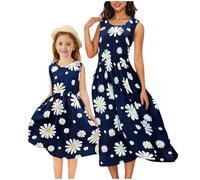 duxyoz Momand Me Dresses Mother and Daughter Dress Summer Sleeveless Boho Maxi Sundress Family Matching Dress Floral Printed Casual Beach Cute Hawaiian Long Dresses Holiday Vacation Dark Blue