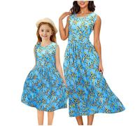 duxyoz Momand Me Dresses Mother and Daughter Dress Summer Sleeveless Boho Maxi Sundress Family Matching Dress Floral Printed Casual Beach Cute Hawaiian Long Dresses Holiday Vacation Blue