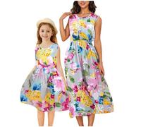 duxyoz Momand Me Dresses Mother and Daughter Dress Summer Sleeveless Boho Maxi Sundress Family Matching Dress Floral Printed Casual Beach Cute Hawaiian Long Dresses Holiday Vacation Gray