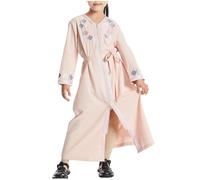 duxyoz Muslim Maxi Dress for Girls Kids Long Sleeve Zip Up Long Robe with Belts Vintage Classic V Neck Abaya Flowy Casual Modest Embroidered Dresses Pullover Jumper Dubai Prayer Robes 5-6 Years
