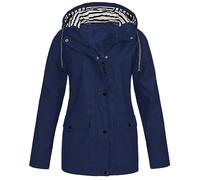 duxyoz Navy Rainproof Jacket Women Women'S Trench Coat Street Casual Long Loose Solid Trench Jacket Windproof Coat Hoody Windbreaker Spring Autumn Coats Winter Jackets XXL