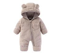 duxyoz Newborn Baby Boys Girls Bear Outfit Winter Hooded Romper Teddy Fleece Thermal Snowsuit Long Sleeve Cute Onsies Warm Footie One Piece Outerwear Zipper Winter Jumpsuit Coat 3-6 Months