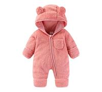 duxyoz Newborn Baby Boys Girls Bear Outfit Winter Hooded Romper Teddy Fleece Thermal Snowsuit Long Sleeve Cute Onsies Warm Footie One Piece Outerwear Zipper Winter Jumpsuit Coat 3-6 Months