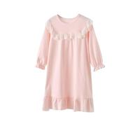 duxyoz Nightdress For Girls Long Sleeve Lace Ruffle Pajamas Dress Soft Cotton Sleepshirts Kids Sleepwear Vintage Long Nighties Loose Comfy Homewear Clothes Loungewear Pjs Dress 01 Pink 14-15 Years