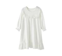 duxyoz Nightdress For Girls Long Sleeve Lace Ruffle Pajamas Dress Soft Cotton Sleepshirts Kids Sleepwear Vintage Long Nighties Loose Comfy Homewear Clothes Loungewear Pjs Dress 01 White 12-13 Years
