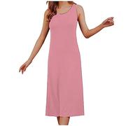 duxyoz Nightdress For Women With Build In Bra Uk Cotton Sleeveless Long Nightgown Luxury Soft Comfy Pajamas Dress Summer Casual Lounge Dress Solid Loose Stretchy Pjs Sleepwear Nightwear Size 14 Pink