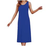 duxyoz Nightdress For Women With Build In Bra Uk Cotton Sleeveless Long Nightgown Luxury Soft Comfy Pajamas Dress Summer Casual Lounge Dress Solid Loose Stretchy Pjs Sleepwear Nightwear Size 14 Blue