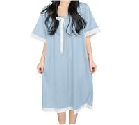 duxyoz Nightdresses For Women Uk Short Sleeve Lace Nightgowns Ultra Soft Summer Lightweight Sleepwear Nightwear Elegant Lounge Pajamas Dress Loose Fit Casual Sleep Dress Ladies Loungewear Size 16