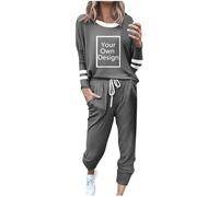 duxyoz Personalised Tracksuits for Women Custom Full Set 2 Piece Outfit Plus Size Personalised Co Ord Set Customized Sweatsuits Lounge Sets Add any Text Photo (UK, Alpha, L, Regular, Regular, Gray)
