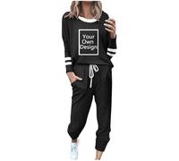 duxyoz Personalised Tracksuits for Women Custom Full Set 2 Piece Outfit Plus Size Personalised Co Ord Set Customized Sweatsuits Lounge Sets Add any Text Photo (UK, Alpha, M, Regular, Regular, Black)