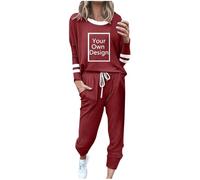 duxyoz Personalised Tracksuits for Women Custom Full Set 2 Piece Outfit Plus Size Personalised Co Ord Set Customized Sweatsuits Lounge Sets Add any Text Photo (UK, Alpha, 4XL, Regular, Regular, Wine)