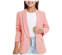 duxyoz Pink Girls Formal Blazer Jacket Long Sleeve Shawl Collar Open Front Jackets Y2k Casual Solid Lapel Suit Jacket Coat Kids Elegant Blazers Suit With Inner Pocket For Kids Teen Girl 7-8 Years