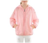 duxyoz Pink Girls Summer Jacket Lightweight Long Sleeve Sun Protection Quick Dry Zipper Hoodie Solid Color Loose Hooded Sun Shirt Athletic Thin Outdoor Hiking Shirt Rash Guard Tops 4-5 Years