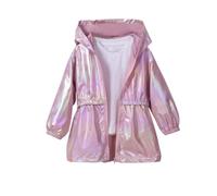 duxyoz Pink Hooded Jacket For Girls Lightweight Rain Coats Metallic Zip Up Sparkly Coat Windbreaker Waterproof Coats With Pockets Long Sleeve Windproof Fall Winter Casual Jackets Outwear 3-4 Years