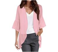 duxyoz Pink Women's Kimono Cardigans Summer Chiffon Open Front Cardigan Sun Protection Beach Cover Ups Ruffle Short Sleeve Dressy Top Ladies Casual Sheer Capes Lightweight Loose Dressy Shrug