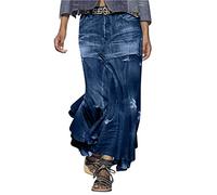 duxyoz Plus Size Denim Maxi Skirts for Women UK Cowboy Comfy Casual Stretchy Ruffle Skirt Button Down A-Line Flared Summer Vintage Cargo Skirt Pencil Long Dress for Going Out 01 Blue XL