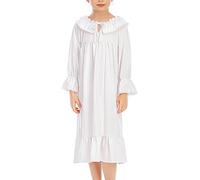 duxyoz Princess Nightgown For Girls Long Sleeve Sleepwear Nightdress Cute Sweet Ruffle Pajamas Dress Solid Color Lightweight Sleepshirts Kids Nightie Comfy Soft Sleepgown 01 White 5-6 Years