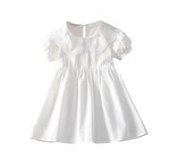 duxyoz Princess White Dress for Girl Solid Colour Sundress Lightweight Cotton Casual Summer Dresses A-Line Flowy Tween Girls Kids Toddler Swing Party Festive Dress Playwear Dresses Outfit 5-6 Years