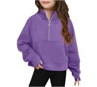 duxyoz Purple Girls' 1/4 Zipper Sweatshirts Casual Oversized Long Sleeve Pullover Tops Kids Lightweight Half Zip Crop Sweatshirt For Teen Girls Cute Trendy Sweater Clothes With Thumb Hole 11-12 Years