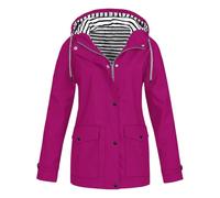 duxyoz Raincoat Women Waterproof Coat Long Rain Coat Womens Hooded Trench Coat Windproof Winter Coat Plus Size Loose Outwear Overcoat Solid Outdoor Sportswear Ladies Warm Rain Jacket Hot Pink XL
