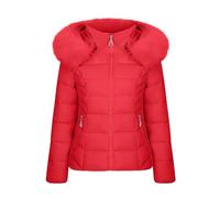 duxyoz Red Winter Coats For Women Uk Hooded Warm Quilted Lightweight Puffer Jacket Thicken Cotton Jacket With Faux Fur Hood Casual Fitted Overcome Outdoor Parka Coat Ladies Padded Down Jackets