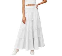duxyoz Ruffle Long Skirt for Girls - Elastic High Waist,Ruffle Hem,Bowknot,A Line,Flowy,Tiered,Swing,Twirly,Boho,Casual,Solid Color,Ankle Length,Summer Maxi Skirts Kid Teen Girl Sundress 4-15 Years