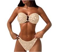 duxyoz Sequin Bikini Set for Women Sexy Sparkle Glitter Swimwear Two Piece Bandeau Bra Bikini Bottom Two Pieces Swimsuit Micro Sexy Shiny Bathing Suit Shimmer Push Up Swimsuit Beachwear