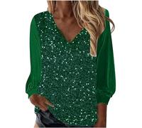 duxyoz Sequin Tops for Women UK - Sparkly,Sparkle,Glitter,Shimmer,Patchwork,Elegant,V-Neck,Long Sleeve Velvet Plus Size Going Out Party Tops Ladies Shirts Blouse Size 12