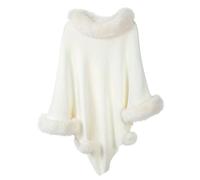 duxyoz Shawl Wraps for Women Elegant Knitted Cape Open Front Poncho Scarf Blanket Cardigan Coat Luxury Stylish Sweater Knitwear With Faux Fur Collar Trim For Daily Spring Autumn Winter 01 White