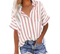 duxyoz Shirt for Women Stripe Button Down Shirt Solid Color Short Sleeve Lightweight Tunic Blouse Breathable Summer T Shirts Casual Loose Trendy Tees Formal Work Business Blouse
