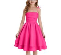 duxyoz Smocked Mini Dresses for Girls Fancy Dress for Kids Summer Solid Color Casual Sleeveles Sundress Party Birthday Occasion Dresses Beach Midi Dress 9-10 Years Hot Pink