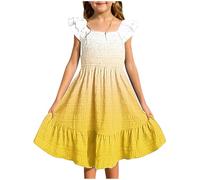 duxyoz Summer Dresses for Girl UK Flutter Sleeve Wedding Guest Dresses Tiered Maxi Dress Gradient Color Prom Dress Girl's Sundresses