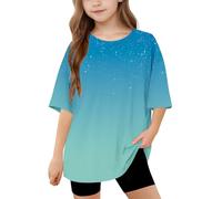 duxyoz Summer Tops for Kids Boys Girls Casual Short Sleeve T-Shirts Cute Gradient Comfy Basic Tee Shirt Loose Fit Round Neck Tunic Tees Baggy Oversized Fashion Y2k Clothes for Children 14-15 Years