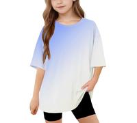 duxyoz Summer Tops for Kids Boys Girls Casual Short Sleeve T-Shirts Cute Gradient Comfy Basic Tee Shirt Loose Fit Round Neck Tunic Tees Baggy Oversized Fashion Y2k Clothes for Children 12-13 Years