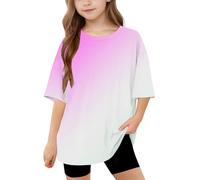 duxyoz Summer Tops for Kids Boys Girls Casual Short Sleeve T-Shirts Cute Gradient Comfy Basic Tee Shirt Loose Fit Round Neck Tunic Tees Baggy Oversized Fashion Y2k Clothes for Children 14-15 Years