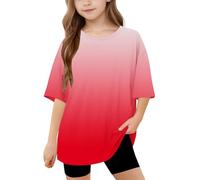 duxyoz Summer Tops for Kids Boys Girls Casual Short Sleeve T-Shirts Cute Gradient Comfy Basic Tee Shirt Loose Fit Round Neck Tunic Tees Baggy Oversized Fashion Y2k Clothes for Children 12-13 Years
