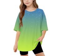 duxyoz Summer Tops for Kids Boys Girls Casual Short Sleeve T-Shirts Cute Gradient Comfy Basic Tee Shirt Loose Fit Round Neck Tunic Tees Baggy Oversized Fashion Y2k Clothes for Children 14-15 Years