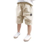 duxyoz Sweatpants for Kids Boys Cargo Joggers Shorts with Multipockets Cotton Sweat Short Pants Solid Outdoor Trekking Hiking Bottoms Summer Beach Casual Shorts Jogging Streetwear 12-13 Years Khaki