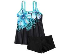 duxyoz Swimming Costume Women 2 Piece Tankini Swimsuit Conservative Plus Size Bathing Suit with Shorts Flora Printed Swim Tops and Shorts Bikini Sets Summer Vintage Beachwear Black XL