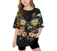 duxyoz T Shirts for Kids Boys Girls UK Short Sleeve Butterfly Summer Tops Baggy Loose Fit Tunic Y2k Clothing Summer Casual Blouse Undershirt New 9-10 Years
