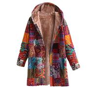 duxyoz Teddy Fleece Jacket Women Winter Thick Warm Outwear Print Hooded Jacket With Pockets Vintage Plus Size Cardigan Coat Parka Overcoat Fleece Lined Trench Coat Plush Hoody 03 Yellow M