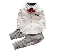 duxyoz Toddler Baby Boy Clothes Set 2 Piece Formal Wedding Outfit Long Sleeve Button Down Shirt With Suits Trousers Birthday Party Gentleman Outfits Dressy Casual Pants Sets For Kids 1-2 Years