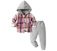 duxyoz Toddler Baby Boys Tracksuit Clothes Outfit Plaid Hoodie Button Down Jacket Coat +Pants Set Little Kids Sweatsuit 2-Piece Casual Athletic Track Suit Schoolwear Jogging Sets 1-2 Years